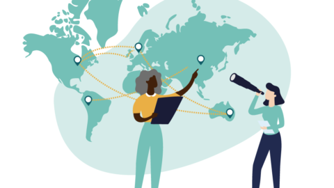 Two people exploring the map