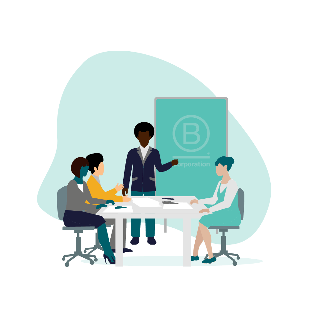 Four people in a meeting