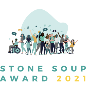 Group of diverse people: different races, disabilities, etc. Stone Soup Award 2021.